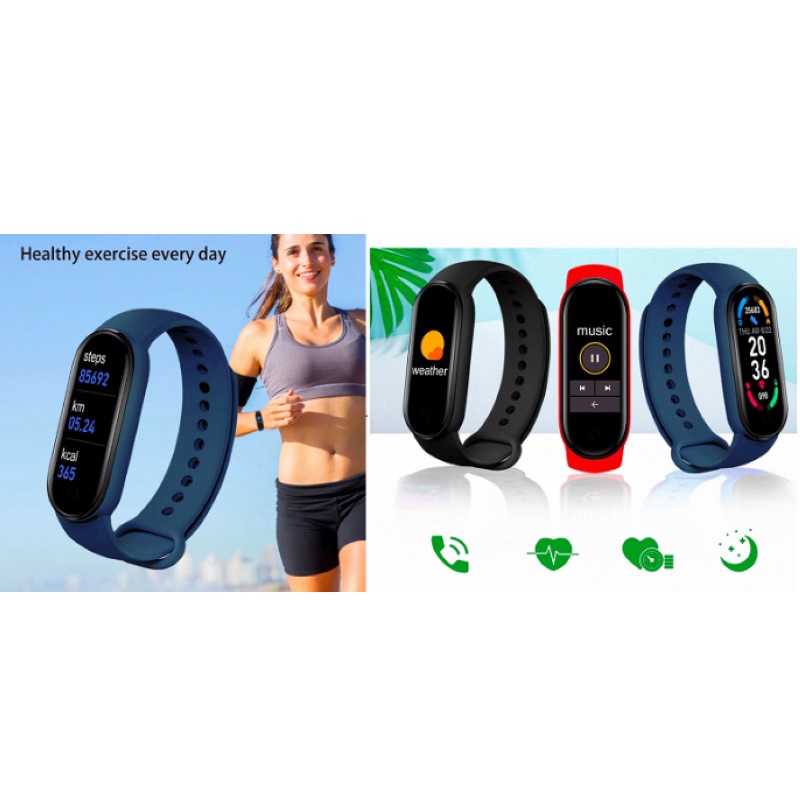 iWear SM6 Умный Фитнес IP67 браслет с изм. HR & кровяного давления / Соц. сети / Монитор сна Черный