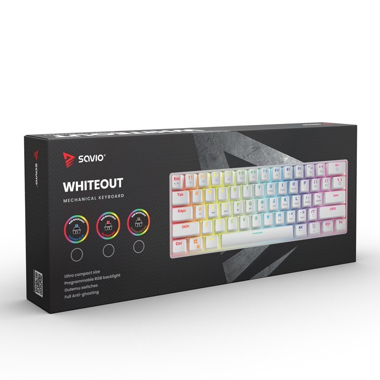 Клавиатура Savio Mechanical Keyboard Whiteout Blue Outemu Blue Английский (US), белый