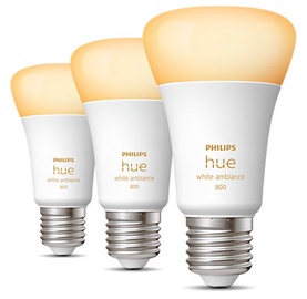 Spuldze Philips Hue LED, A60, balta, E27, 6 W, 570 - 830 lm, 3 gab.