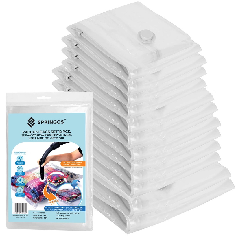 Vakuummaisa komplekts Springos VB0020, 60 cm x 40 cm, politelēns (pe)/plastmasa (pa), 12 gab.