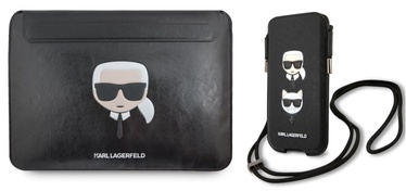 Klēpjdatoru soma Karl Lagerfeld Leather Sleeve Case for MacBook Air/Pro + K&C Head Saffiano PU Pouch S/M, melna, 13"
