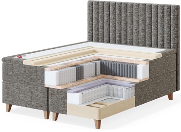 Gulta divvietīgā kontinentālā Sleepwell Black 8 Legs Avola, 180 x 210 cm, tumši pelēks, ar matraci, ar režģi