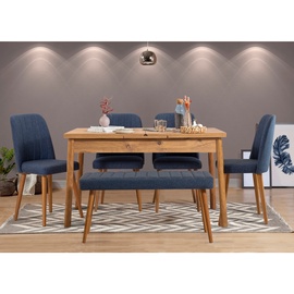Ēdamistabas komplekts Kalune Design Santiago 1048 - 2 A, priedes/tumši zila