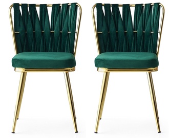 Ēdamistabas krēsls Kalune Design Kusakli 141, zelta/zaļa, 2 gab.
