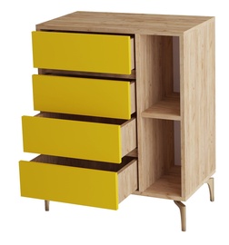 Kummut Kalune Design Yumi, kollane/tamm, 70 x 40 x 86 cm
