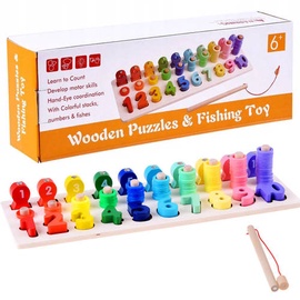 Skaitīšanas spēle Wooden Puzzles & Fishing Toy, 6.5 cm, daudzkrāsaina