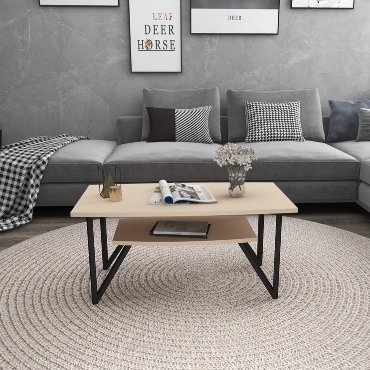 Журнальный столик Kalune Design Asens 50, бежевый, 50 см x 90 см x 42 см