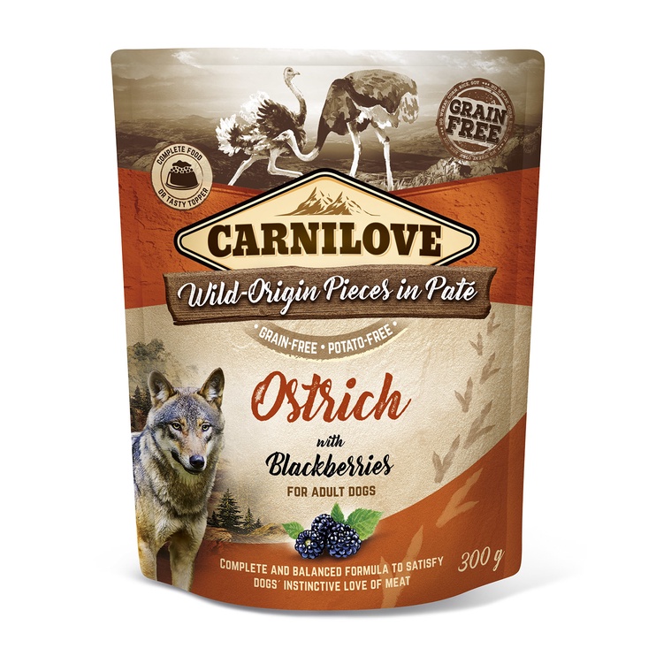 Mitrā barība (konservi) suņiem Carnilove Pate Ostrich with Blackberries, strausa gaļa/tītara gaļa, 0.3 kg