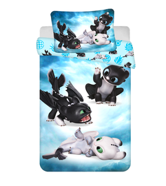 Voodipesukomplekt lastele Jerry Fabrics How to Train Your Dragon Babies, valge/must/helesinine, 100 x 135 cm
