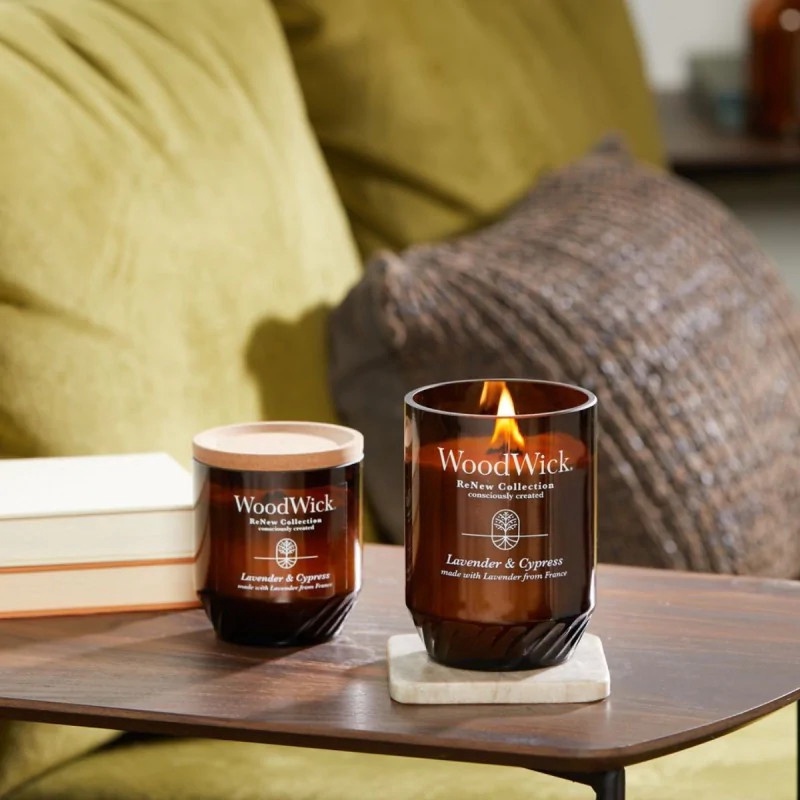 Svece, aromātiskā WoodWick Renew Large Lavender & Cypress, 60 - 120 h, 368 g