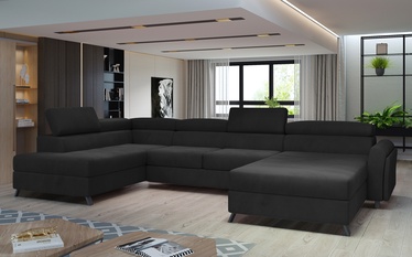 Stūra dīvāns Josette Mat Velvet 99, melna, kreisais, 200 x 370 cm x 98 cm