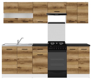 Кухонный гарнитур Junona Line 230, белый/черный/дубовый, 2.3 м