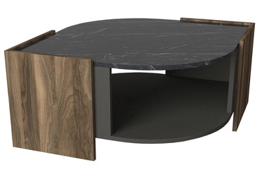 Журнальный столик Kalune Design Marbel, коричневый/черный, 75 см x 75 см x 40 см