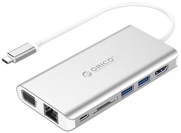 USB jaotur Extra Digital XC-304 USB-C male, HDMI/2 x USB 3.0/SD/USB-C/RJ-45/VGA female, 0.15 m, hõbe