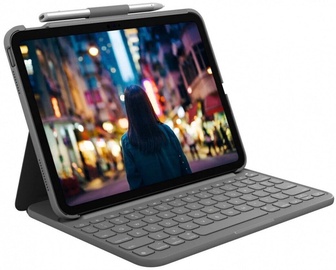 Klaviatūra Logitech Slim Folio Keyboard Case Apple iPad 10th Gen, US, pelēka (bojāts iepakojums)