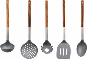 Maisto ruošimo įrankių rinkinys Husla Kitchenware Set 73953, 33 cm, ruda/pilka, medis/nailonas, 5 vnt.