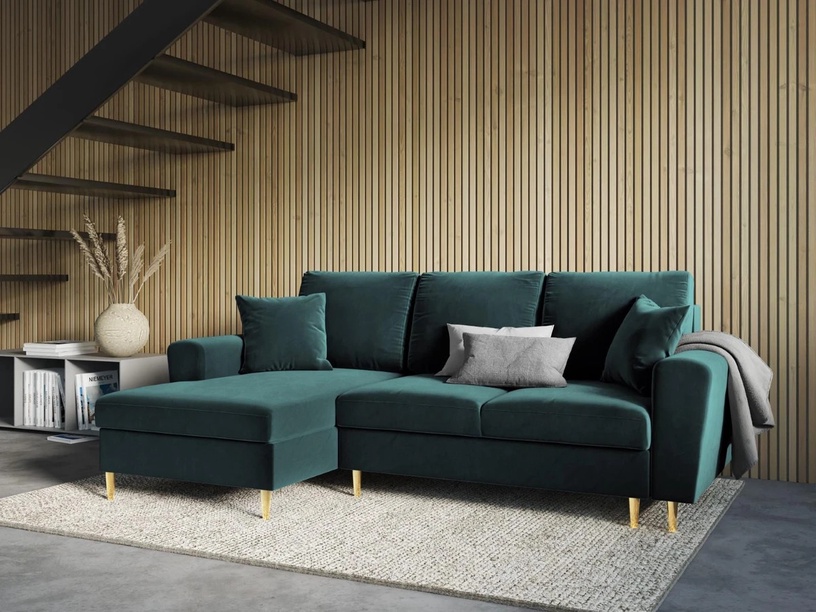 Stūra dīvāns Micadoni Home Moghan Velvet 4 Seats, zaļa, kreisais, 241 x 145 cm x 88 cm