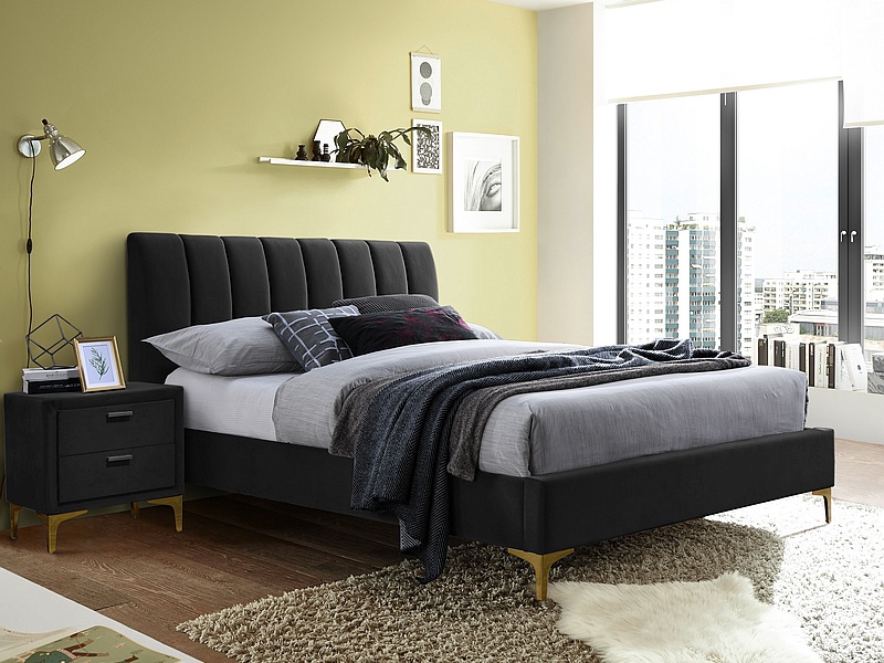 Кровать двухместная Mirage Velvet, 160 x 200 cm, черный, с решеткой