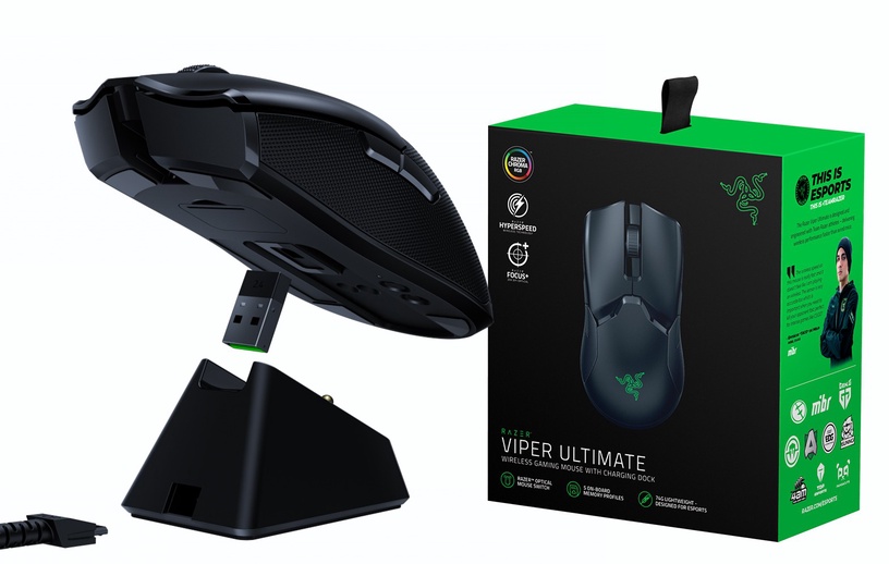 Spēļu pele Razer Viper Ultimate + uzlādes stacija, melna, bezvadu, optiskā