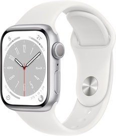 Nutikell Apple Watch Series 8 GPS 41mm Silver Aluminium Case with White Sport Band - Regular, hõbe