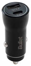 Automobilinis įkroviklis Bullet, USB Type C/USB, juoda, 12 W