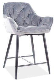Bāra krēsls Cherry H-2 Velvet Bluvel 14, melna/pelēka, 42 cm x 56 cm x 86 cm