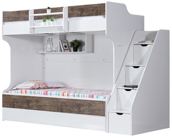 Кровать двухэтажная Kalune Design Kardem 106DNV1285, белый/ореховый, 98 x 236 см, c ящиком для постельного белья