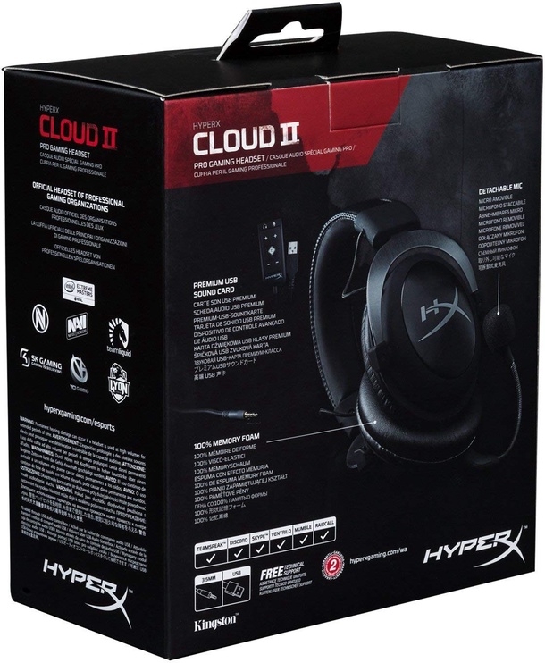 Vadu spēļu austiņas HyperX Cloud II, melna