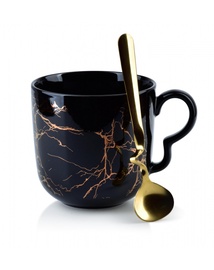 Krūze ar karoti AffekDesign Lola Marble, zelta melna, 0.48 l