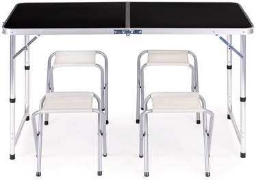 Turistinis stalas ModernHome Folding set HTA120R+4S, juodas, 119.5 cm x 60 cm x 61.5 - 69.5 cm