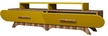 TV-laud Kalune Design Flora, kollane/pähklipuu, 205 cm x 36.8 cm x 50 cm