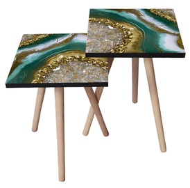 Набор журнальных столиков Kalune Design 2SHP111, золотой/белый/зеленый/бежевый, 350 мм x 350 мм x 470 мм