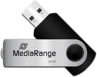 USB zibatmiņa MediaRange, sudraba/melna, 64 GB