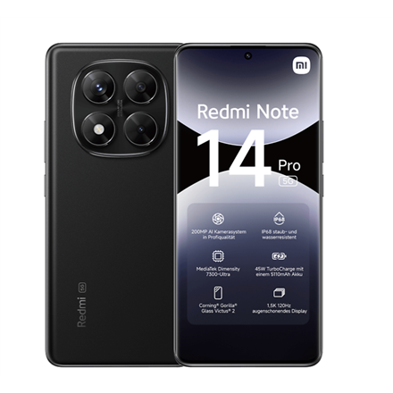 Mobiiltelefon Xiaomi Redmi Note 14 Pro 5G, 256 GB, must