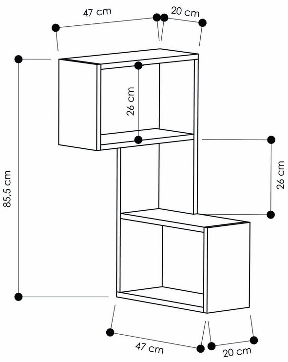 Sienas plaukts Kalune Design Part 776HMS1625, balta, 47 cm x 20 cm x 85.5 cm