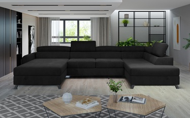 Stūra dīvāns Josette Mat Velvet 99, melna, labais, 200 x 370 cm x 98 cm