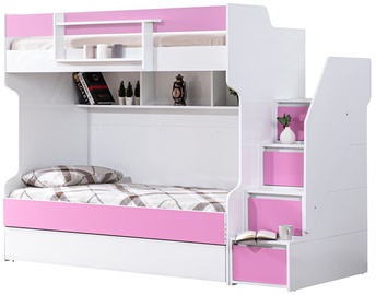 Divstāvīga gulta Kalune Design Cesur 106DNV1269, balta/rozā, 101 x 245 cm