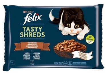 Влажный корм для кошек Purina Tasty Shreds, индюшатина/мясо утки, 0.080 кг, 4 шт.