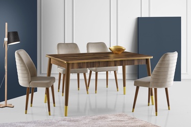 Pusdienu galds izvelkams Kalune Design Flora 1112, zelta/valriekstu, 90 cm x 146 cm x 78 cm