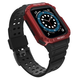 Ремешок Hurtel Protect Strap Band With Case Apple Watch 45/44/42mm, черный/красный