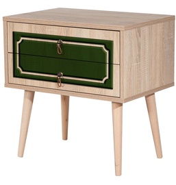 Ночной столик Kalune Design Two 623, зеленый/дубовый, 40 x 60 см x 61 см