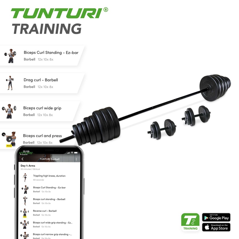 Raskuste ja kangide komplekt Tunturi Vinyl Barbell & Dumbbell Set, 50 kg