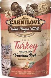 Šlapias kačių maistas Carnilove Cat Pouch Turkey Valeriana, vištiena/kalakutiena, 0.085 kg