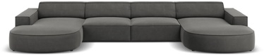 Dīvāns Micadoni Home Jodie Velvet Rounded Panoramic 6 Seats, gaiši pelēka, 364 x 166 cm x 70 cm