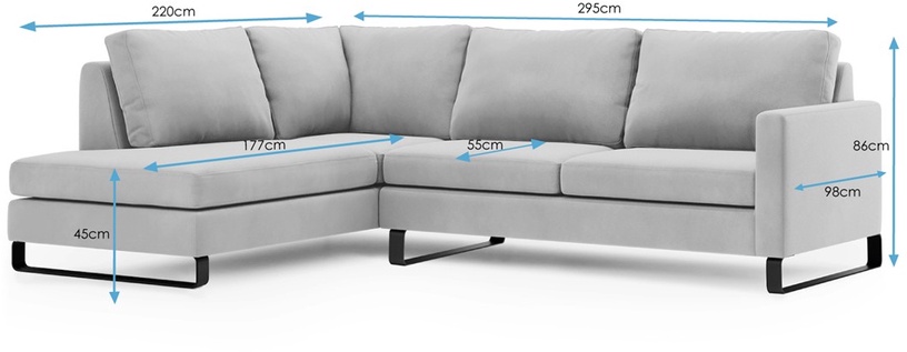 Stūra dīvāns Homede Corni, zila, kreisais, 295 x 220 cm x 86 cm