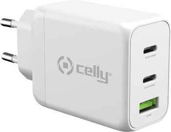 Зарядное устройство Celly TC3GAN65WWH, USB/2 x USB-C, белый, 65 Вт