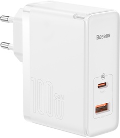 Telefona lādētājs Baseus GaN5 Pro, USB/USB-C, 1 m, balta, 100 W