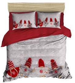 Ziemassvētku gultas veļas komplekts Mijolnir 411, balta/sarkana/pelēka, 200x220 cm