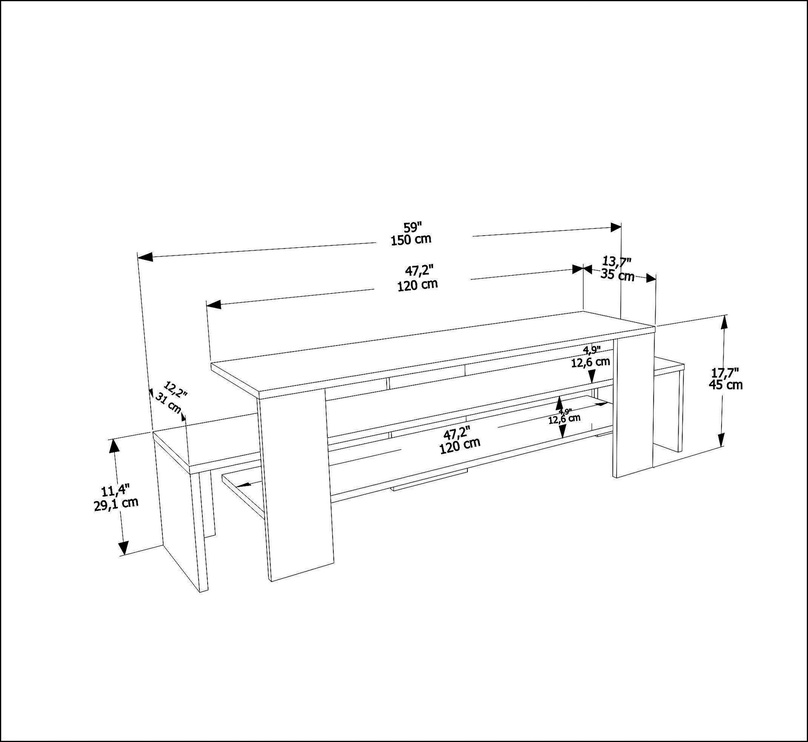 TV-laud Kalune Design Lenora, valge/pähklipuu, 35 cm x 150 cm x 45 cm