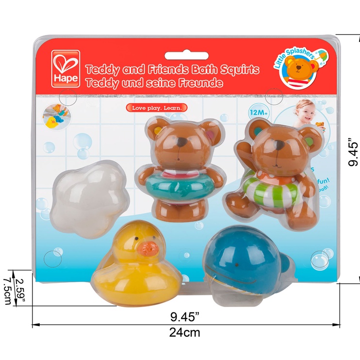 Vannimänguasjade komplekt Hape Bath Squirts Teddy And Friends, 5 tk